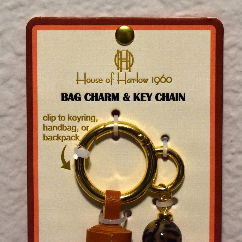 House of Harlow‎ Key Chain & Bag Charm Women Brown Tassel Leopard Bead Keychain